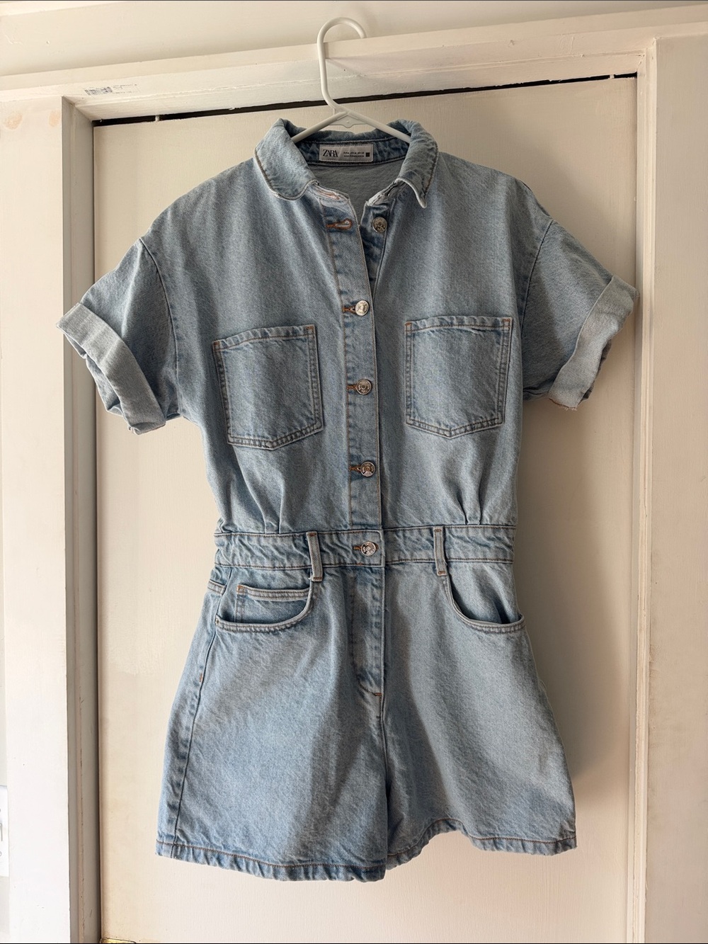 Zara Light Blue Denim Short Sleeve Romper
